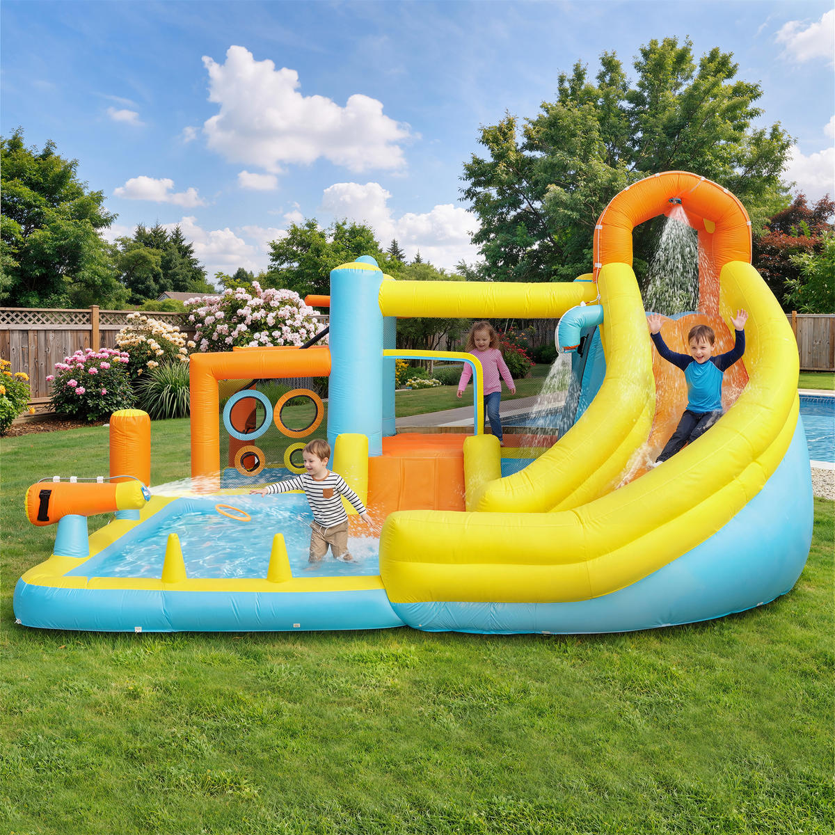 HÜPFBURG Wasserpark 405x416x218 cm - Multicolor, Textil (416/405/218cm) - LEBENLANG