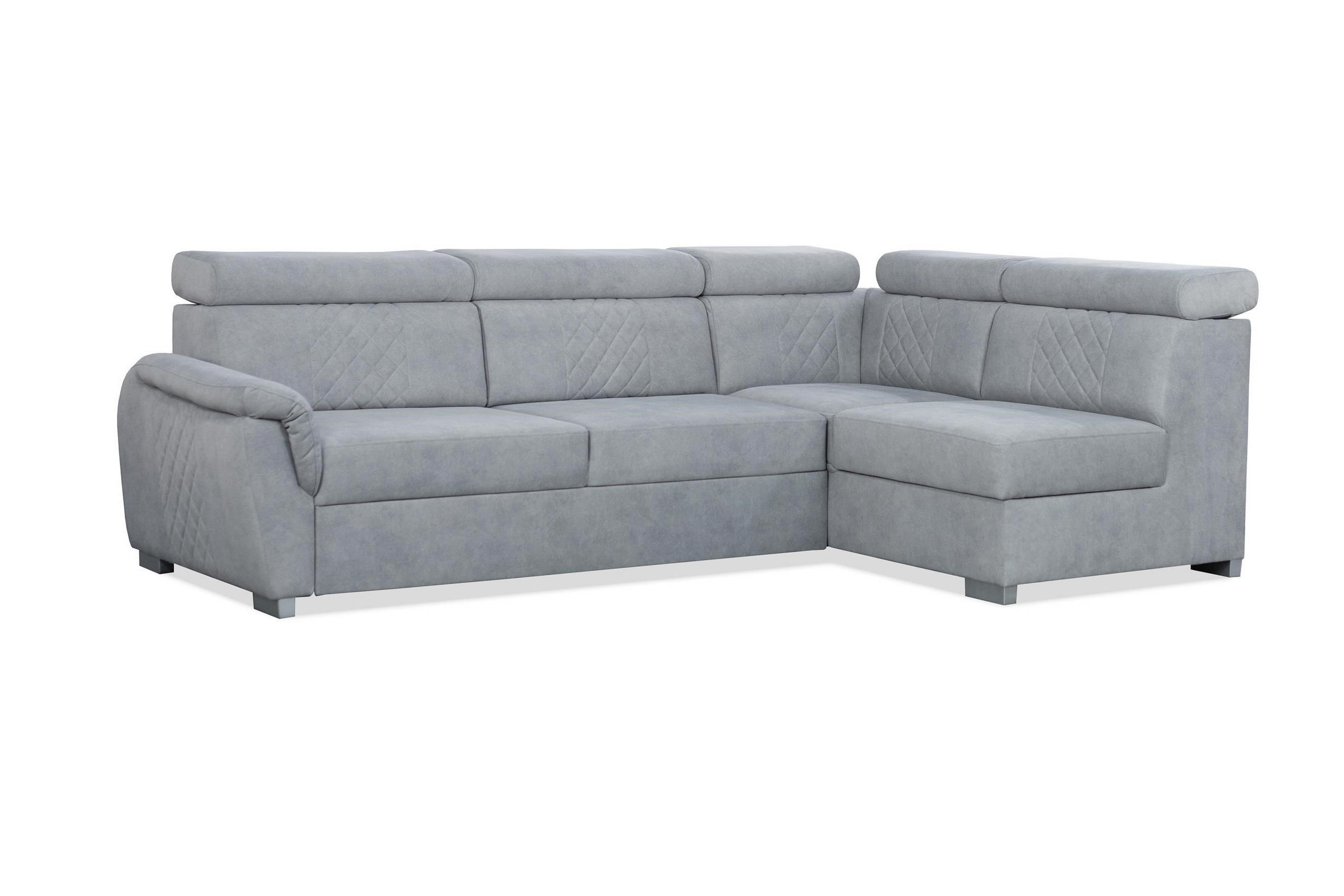 ECKSOFA Ravini Grau, mit Schlaffunktion und verstellbaren Kopfstützen, rechte seite - Grau, Holzwerkstoff (253/156cm) - Bettso