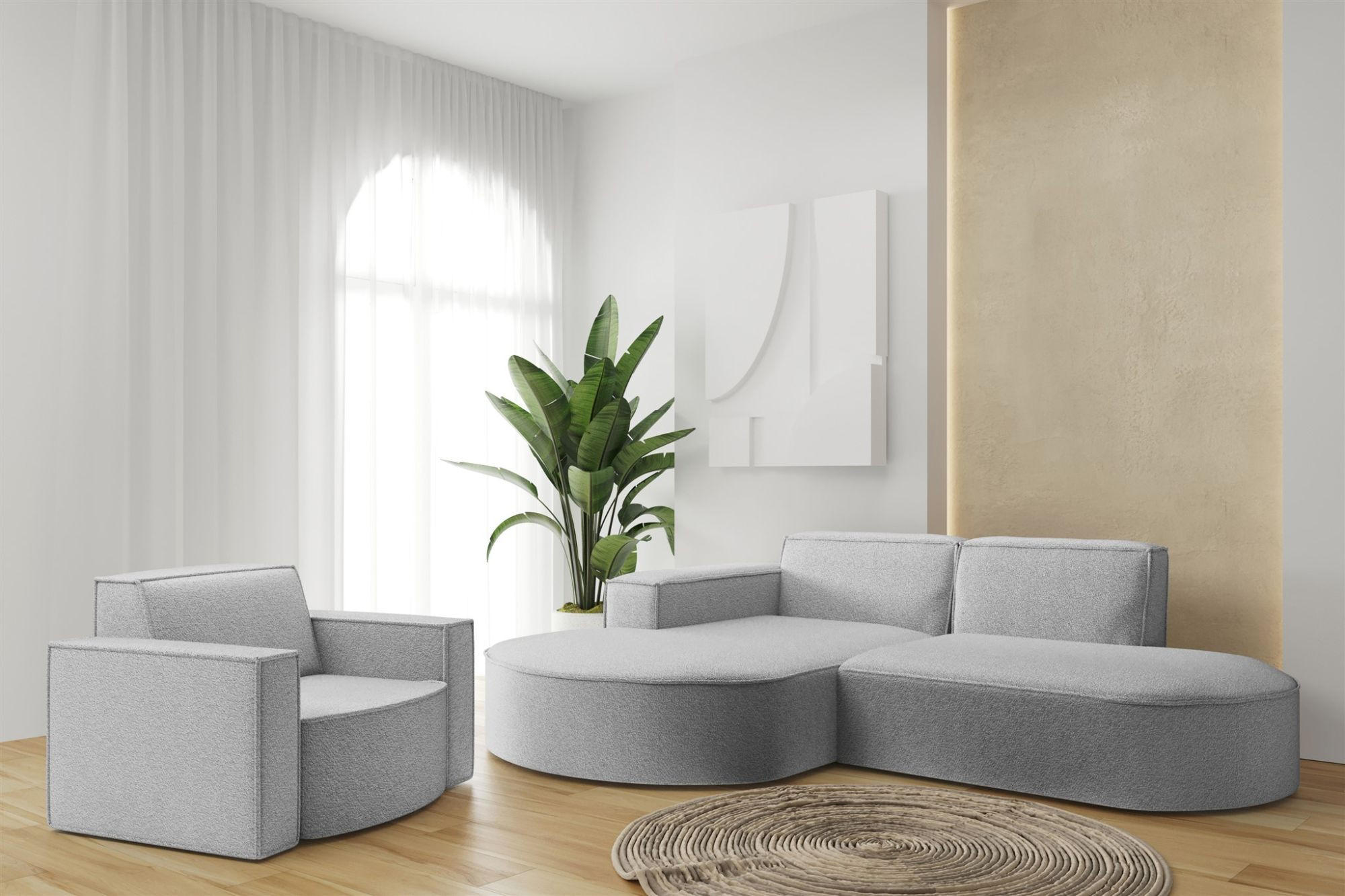 SOFASET Palma Ecksofa Sessel Ascot - Creme, Holzwerkstoff/Textil (236/78/165cm) - Fun Möbel