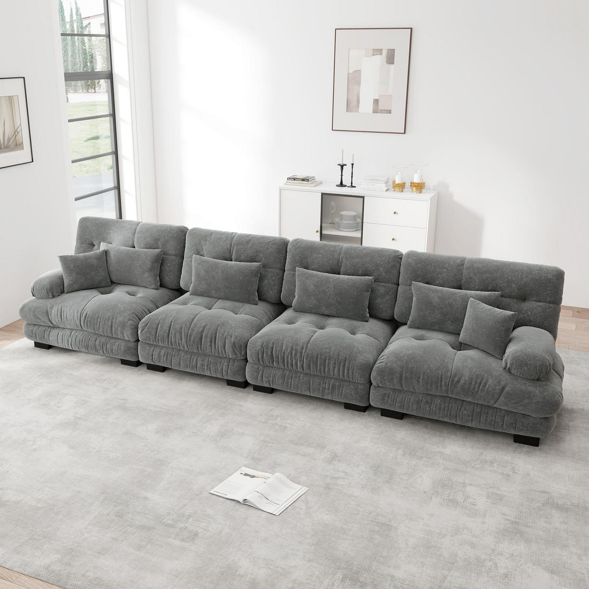 SCHLAFSOFA 4-Sitzer aus Chenille mit Tiefsitz, Grau - Grau, Textil (406/81/77cm)