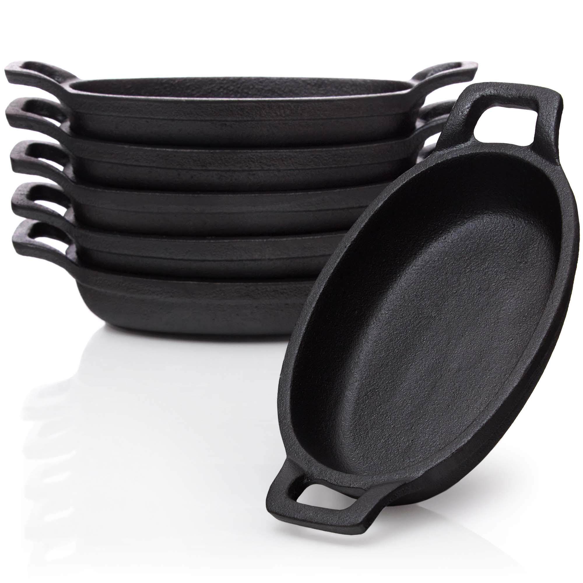 SERVIERPFÄNNCHEN Gusseisen 6er Set oval 20x9,5cm - Schwarz, Metall (11/18/21cm) - BBQ Nerd