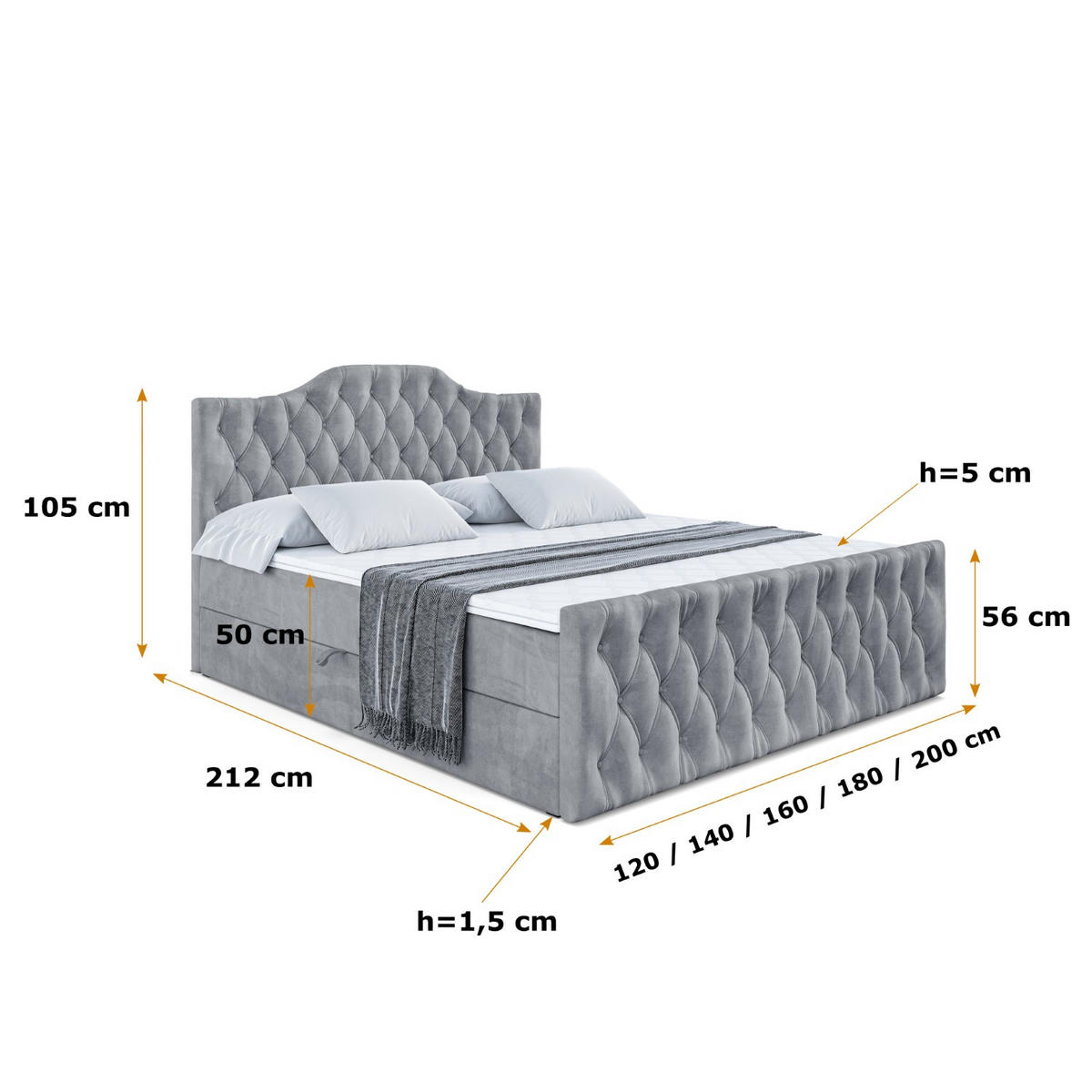BOXBETT VILA-1-Z - 120x200 cm - H3 - Grau - Grau, Holzwerkstoff (120/200cm) - ALTDECOR