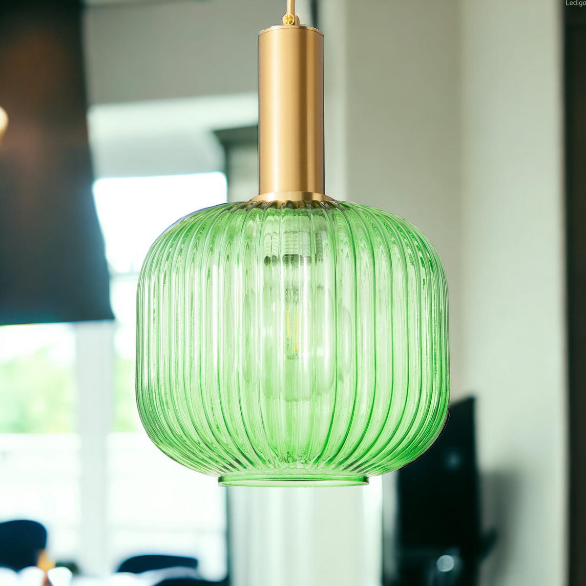PENDELLEUCHTE Paris - Goldfarben/Grün, Glas/Metall (17/17/125cm) - kiki design
