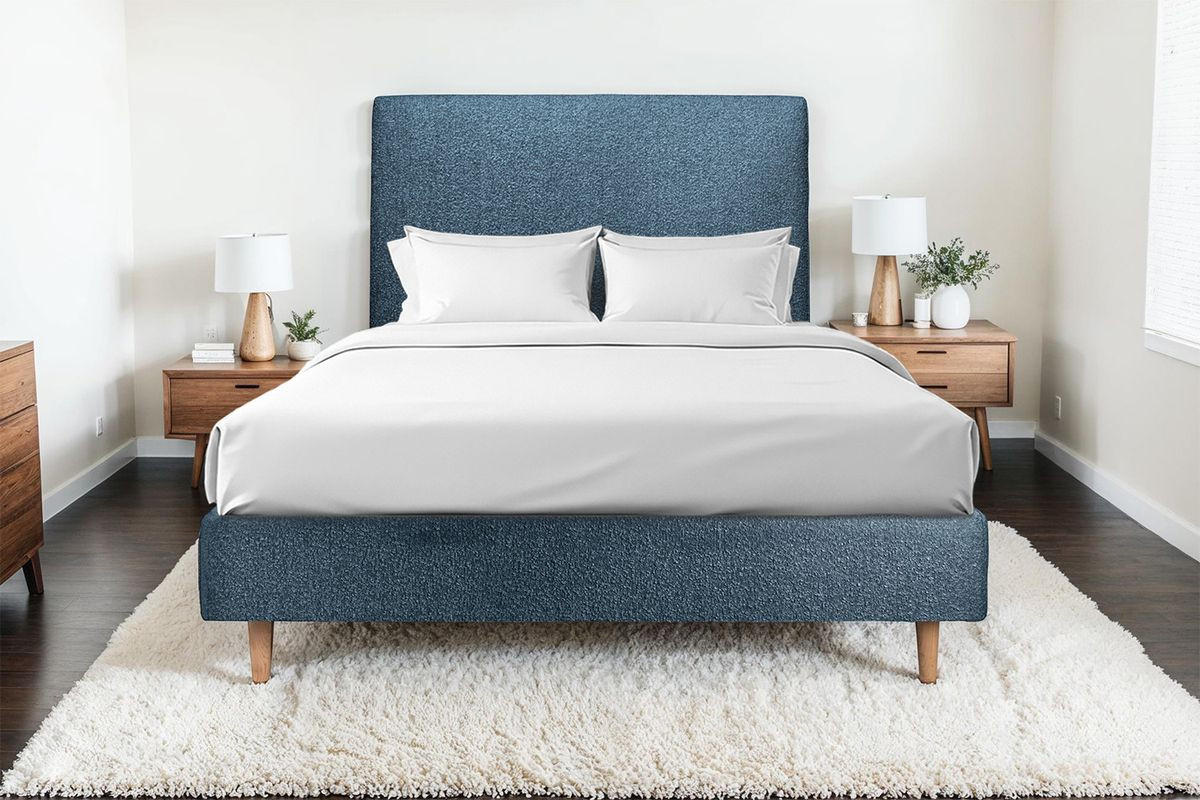 KOPFTEIL gepolstertes – blauer Bouclé-Stoff - 135 cm - Blau/Beige, Karton/Holz (135/120/10cm) - Sommeil de Plomb