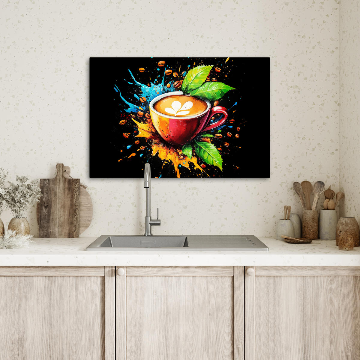 LEINWANDBILD Kaffee - Graffiti - Trinken - Abstrakt Gemälde 60x40 cm - Mokka, Textil (60/40cm) - MuchoWow