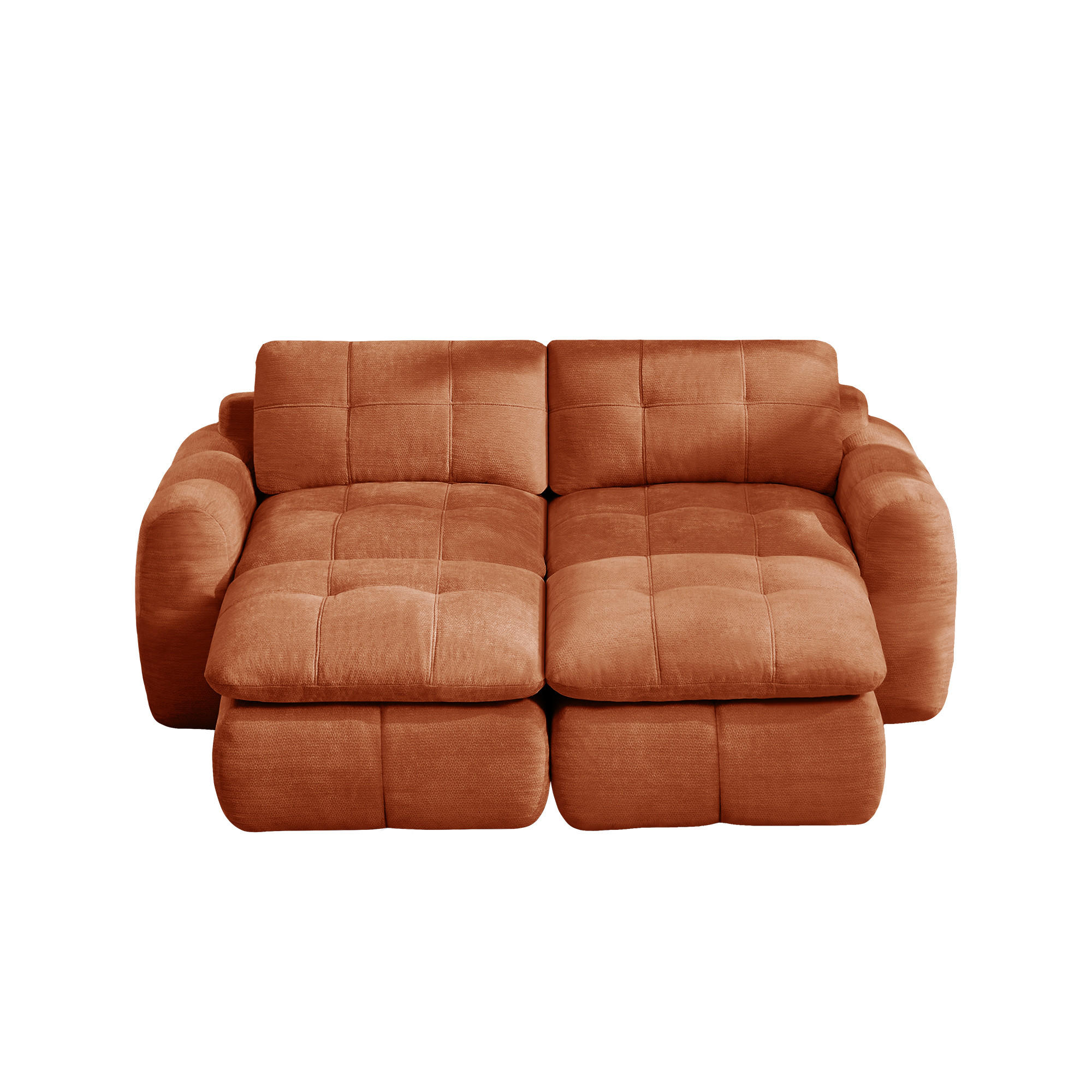 CANAPEA 2 LOCURI cu 2 taburete, minimalist, Chenille-portocaliu