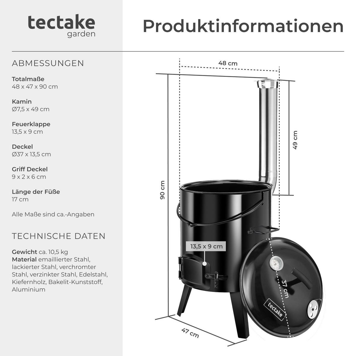 GULASCHKANONE Rocket, Emaillebeschichtung, 48 x 47 x 90 cm, inkl. Zubehör, schwarz - Schwarz, Metall (48/90/47cm) - tectake