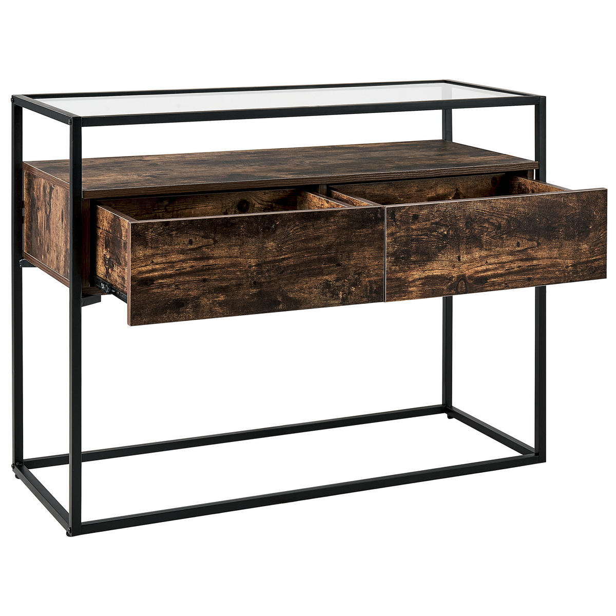 KONSOLENTISCH Glas dunkler Holzfarbton/schwarz 2 Schubladen Mauk - Dunkelbraun/Schwarz, Holzwerkstoff (40/100/80cm) - Beliani