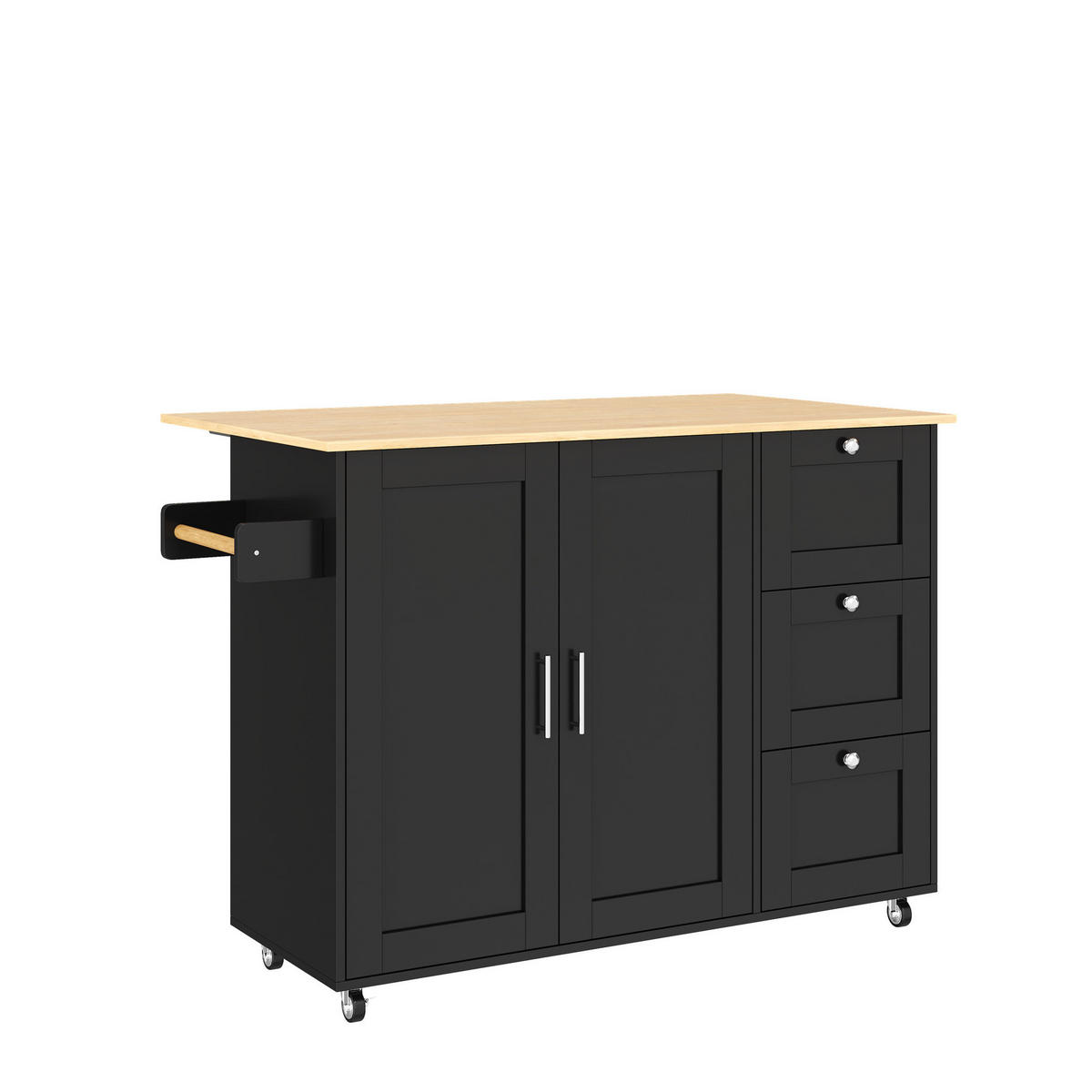 KÜCHENINSEL klappbar 135x70 cm MDF Black/Natural - Schwarz, Holz (44/90/135cm) - Beauniv