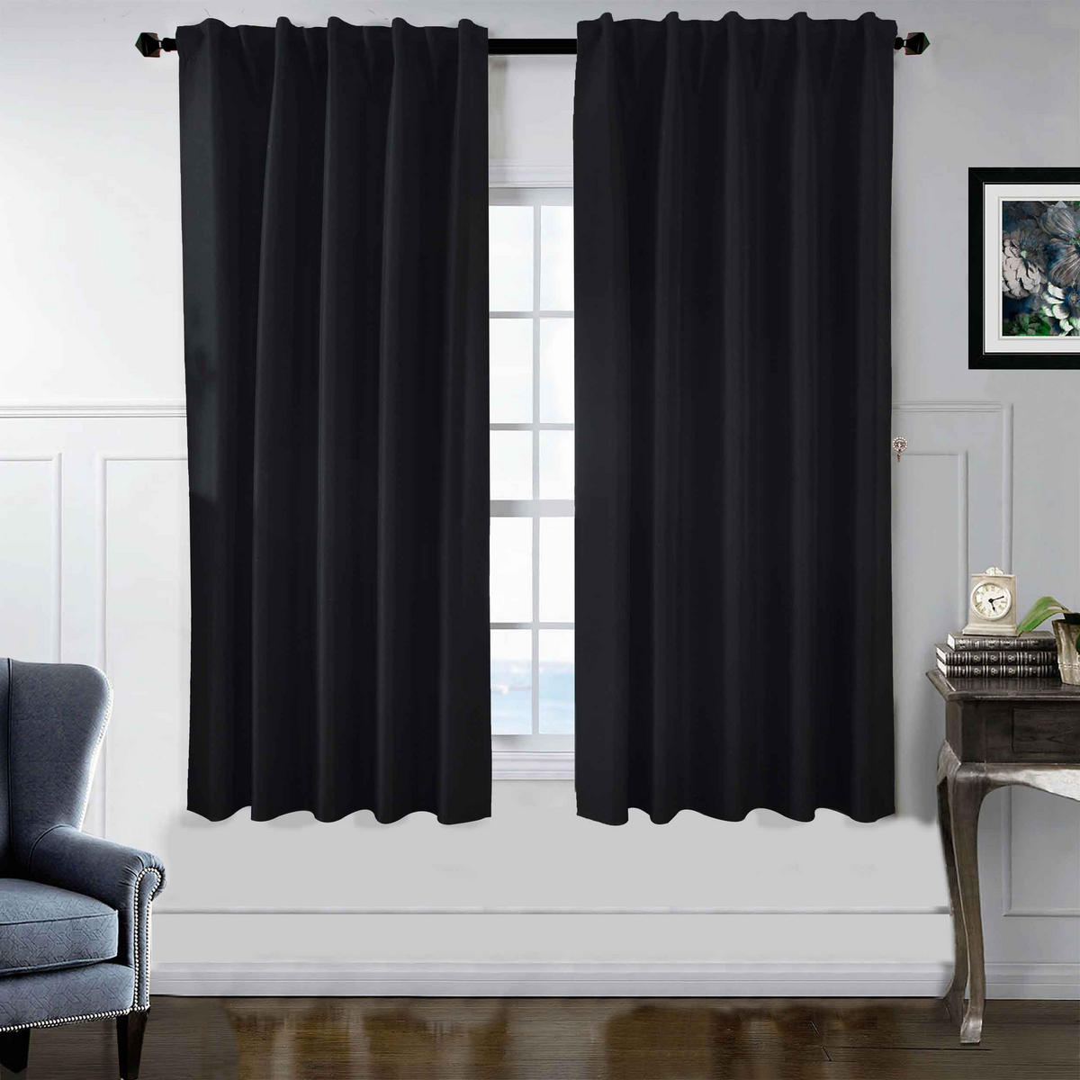 VORHANG 2ER SET BOSTON DARK HxB 175x140 cm Schwarz - Schwarz, Textil (140/175cm) - Gardinenbox