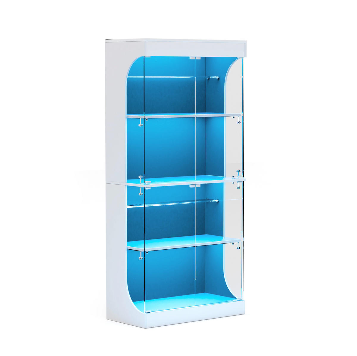 VITRINE 80/35/165 cm mit LED-Beleuchtung, Bewegungssensor, USB-/USB-C-Ladestation und Glastüren, Weiß - Weiß, Holzwerkstoff (80/165/35cm) - Redom