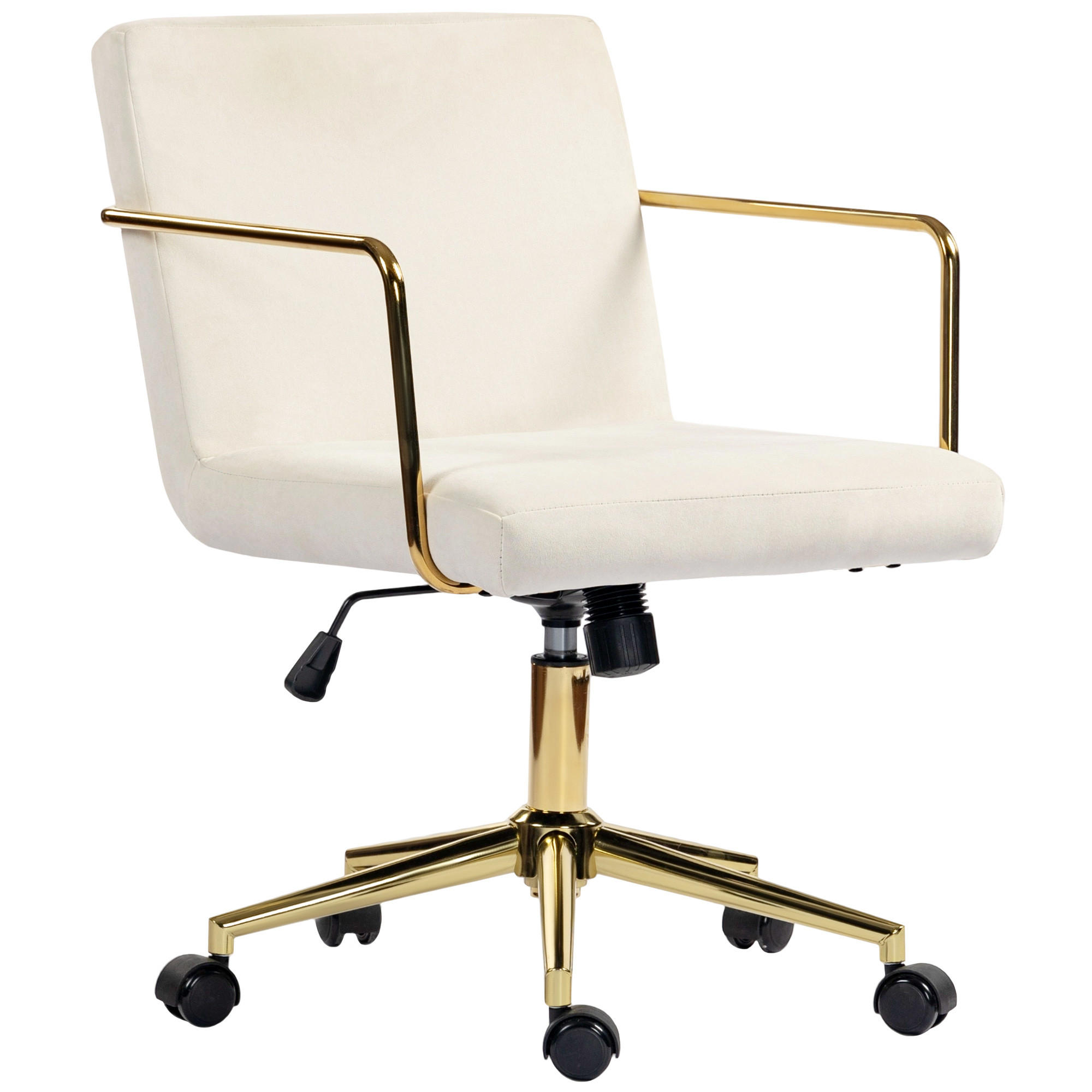 SCHREIBTISCHSTUHL höhenverstellbarer Bürostuhl mit Samtoptik Kippfunktion Creme - Goldfarben/Creme, Textil/Metall (57/90/64cm) - HOMCOM