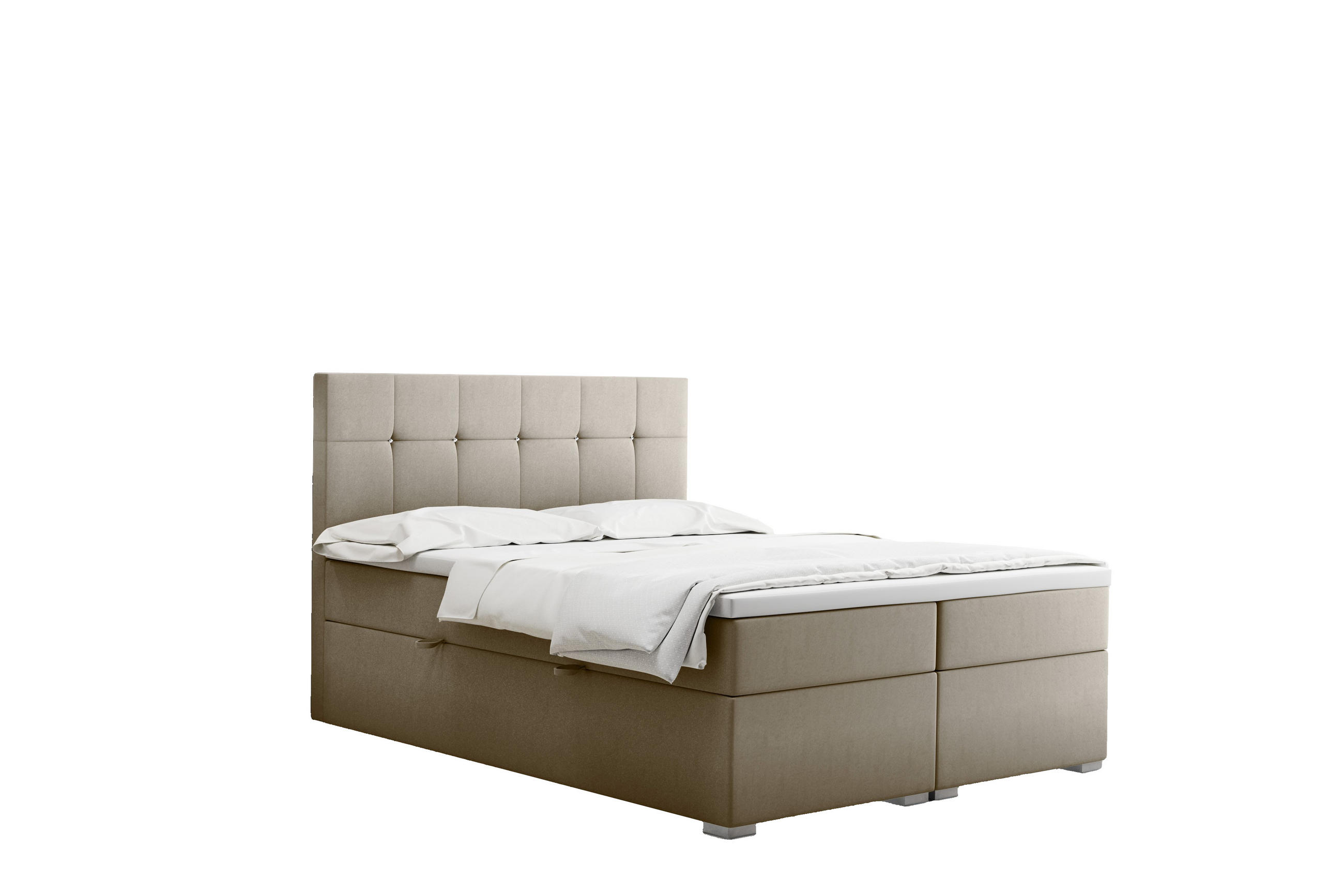 BOXBETT Mit Matratze Und Bettkasten LINDT Stoff Velvet 120x200 cm Beige H3-Bonell - Beige, Holz (120/200cm) - Kaiser Möbel