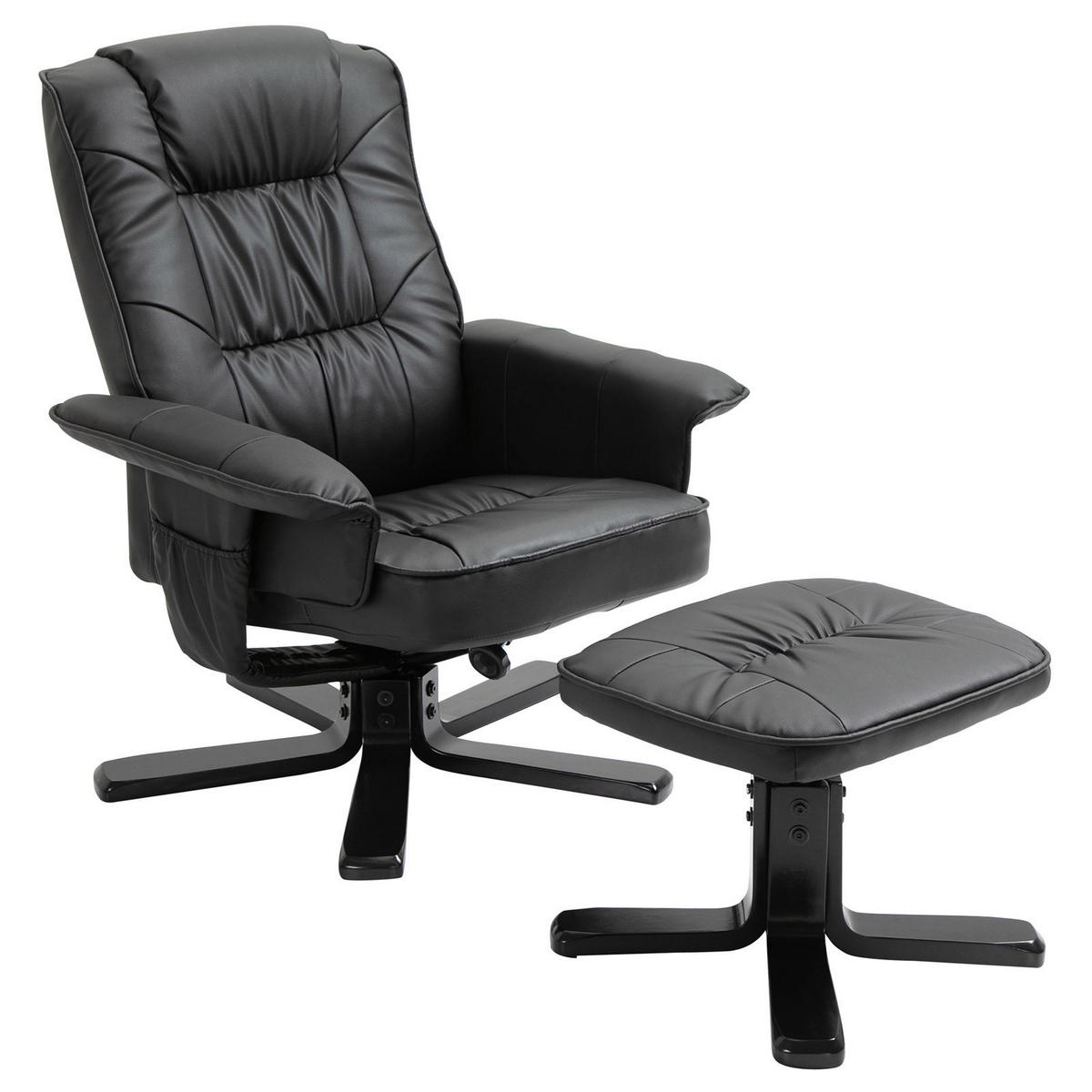 RELAXSESSEL KUNSTLEDER, SET MIT HOCKER CHARLY - Schwarz, Textil (76/87/61cm) - IDIMEX