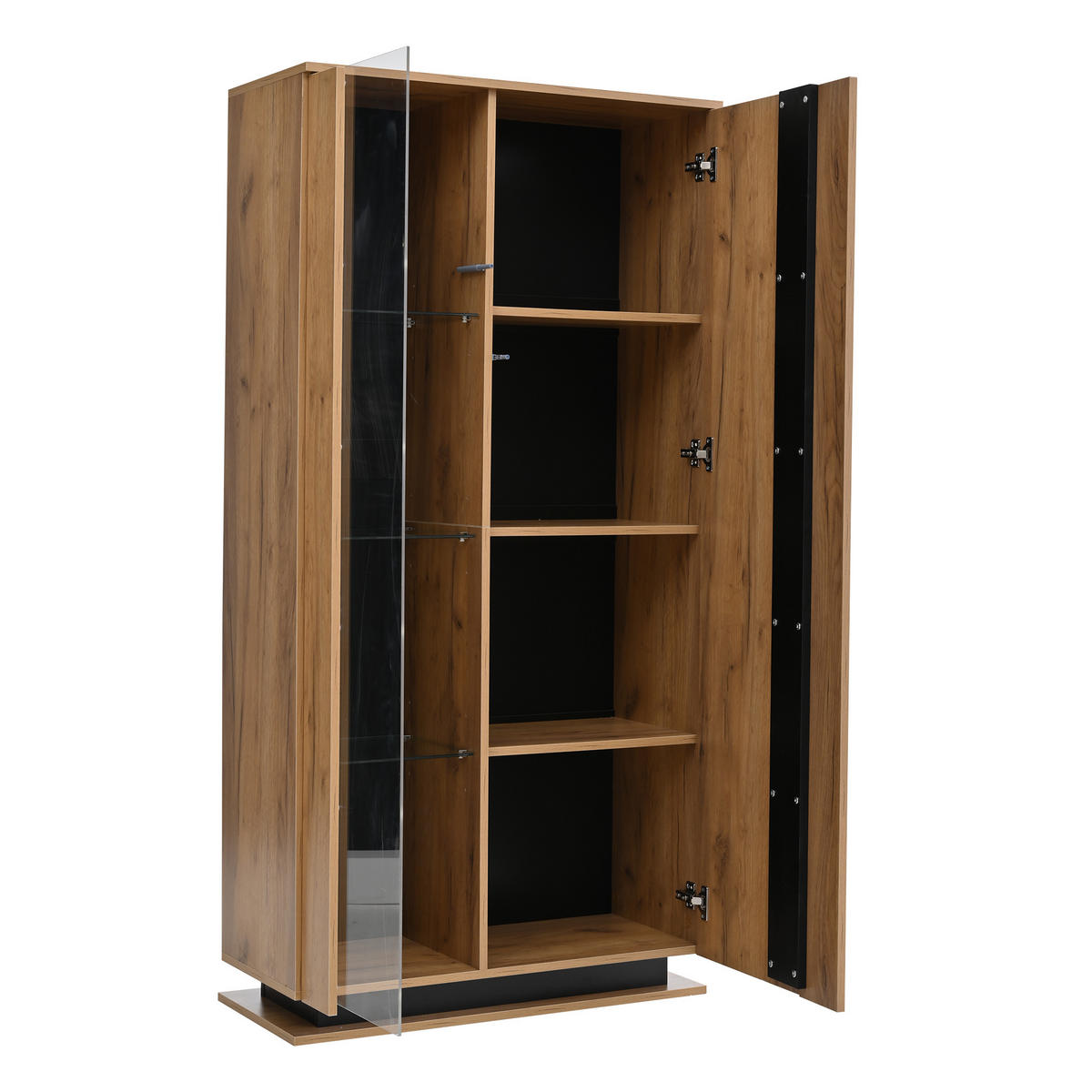 VITRINE Natur-Schwarz 80/35/160 cm - Naturfarben, Holzwerkstoff (80/160/35cm) - PANGIVO