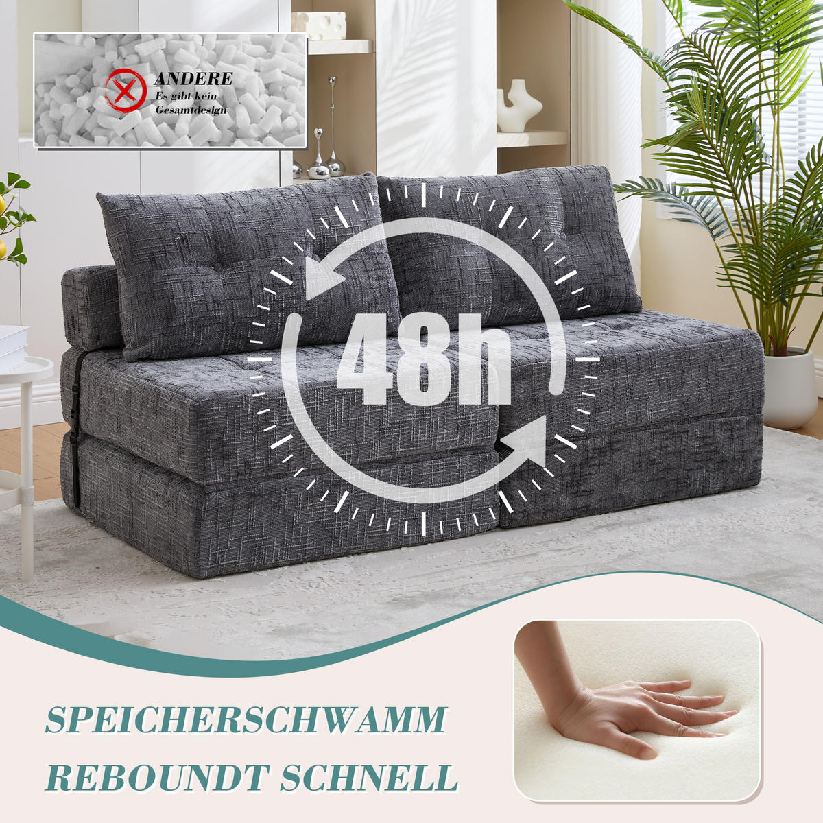STOFFSOFA Grau inkl. Kissen, klappbar Polstersessel 79x180cm - Grau, Textil (79/57/79cm) - PARAFTA HOME