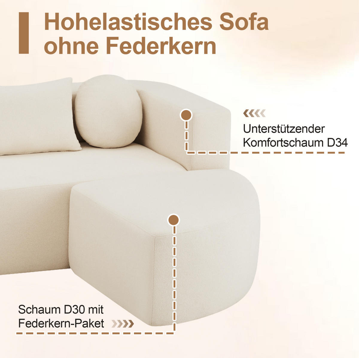 MODULÁRNÍ rozkládací pohovka z chenillu 292x68x165 cm béžová bez montáže s vysokou elasticitou - béžová, textil (292/68/165cm) - Modfu