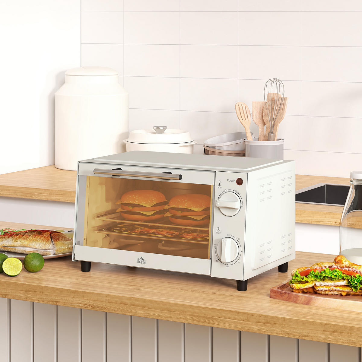 MINIBACKOFEN 9L 750W Mini Ofen mit Backblech & Grillrost, Temperatur 100-230°C, 60 Min. Timer, Edelstahl, Cremeweiß - Beige, Metall (35/20/24.6cm) - Beaface