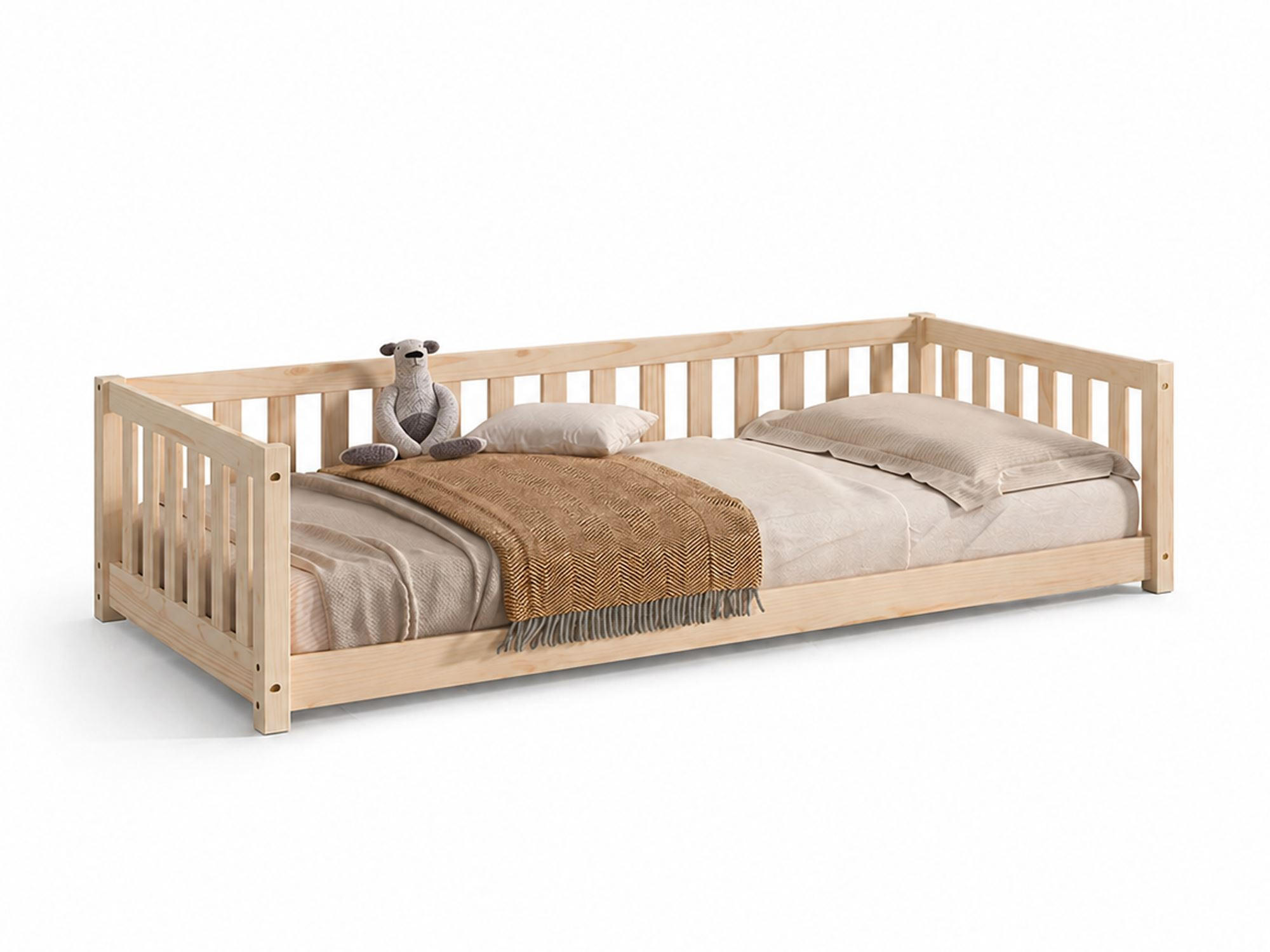BODENBETT Kapua 90x200 umbaubar zum Tagesbett Kiefer Massivholz Natur - Kieferfarben, Holz (90/200cm) - 58aufmkessel