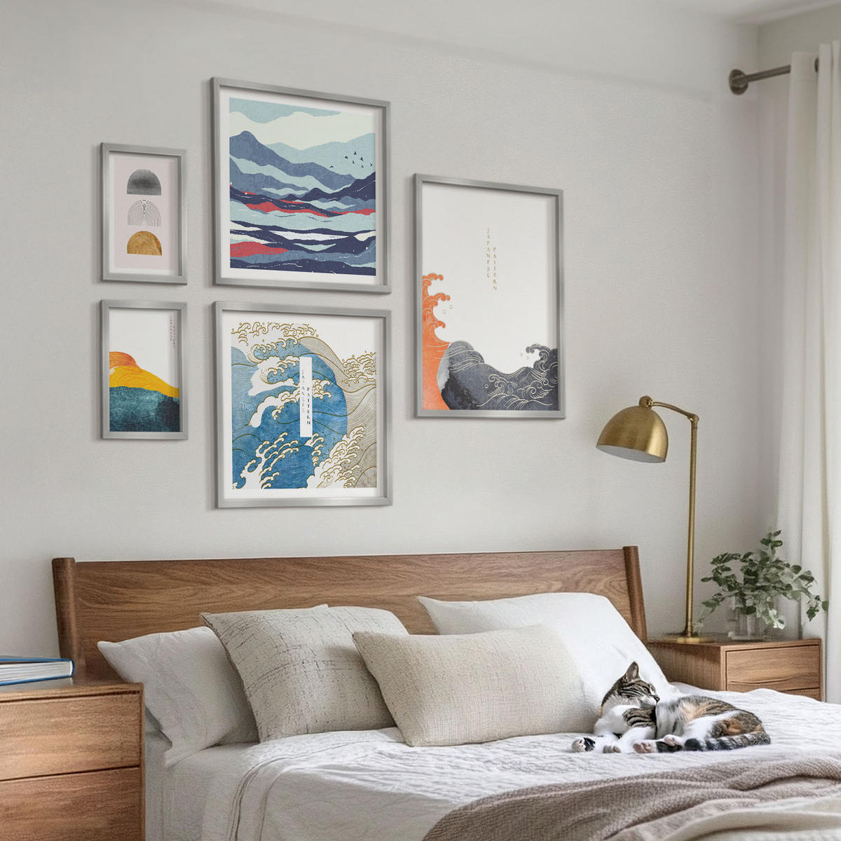 BILDER SET 5er Set - 50x50 cm & 20x30 cm & 40x60 cm Silberner Rahmen - Stilvolle moderne Blumen - Silberfarben, Kunststoff (40/60cm) - TULUP