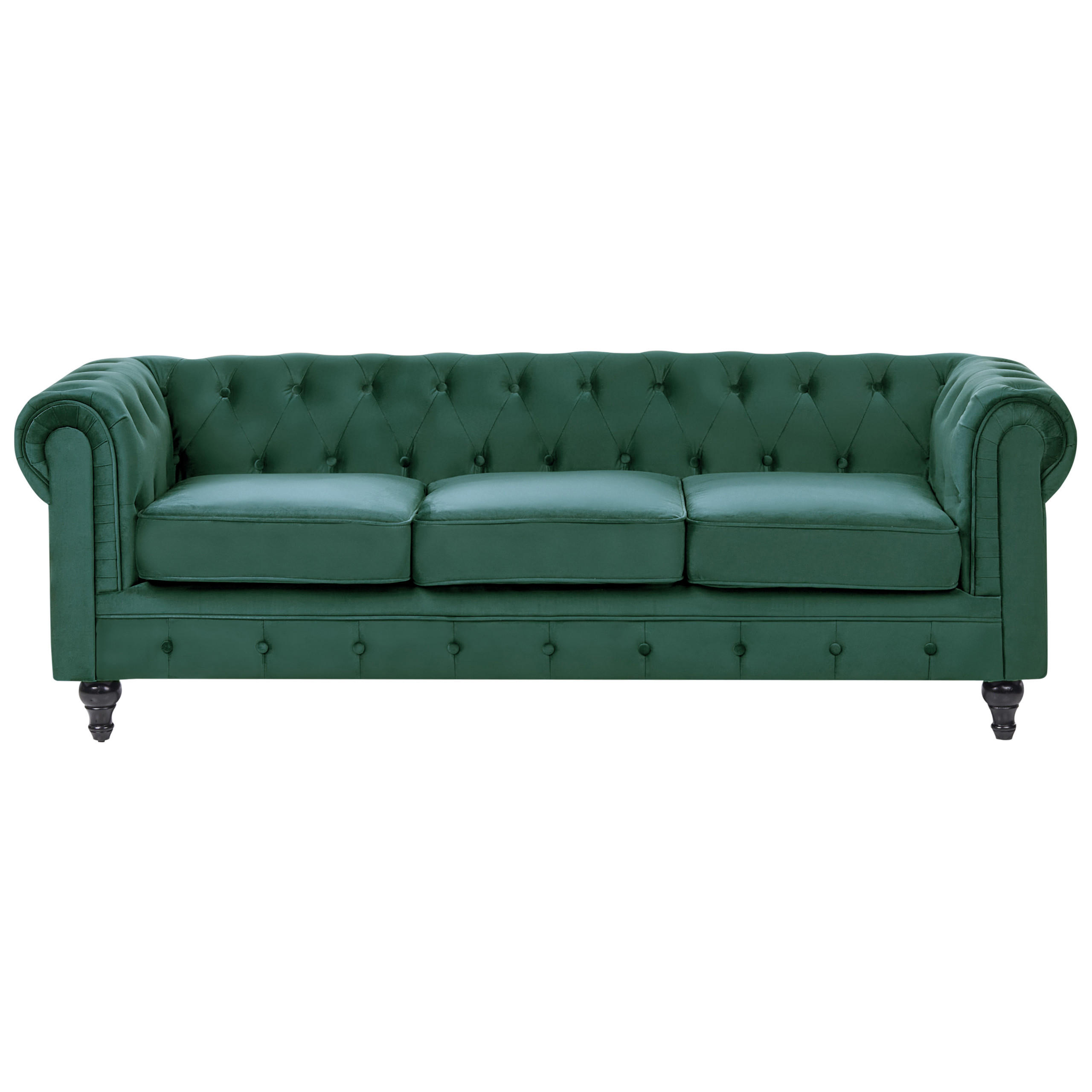 3-SITZER-SOFA Samtstoff Grün Chesterfield - Hellgrün, Textil (202/70/75cm) - Beliani