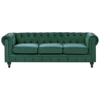 3-SITZER-SOFA Samtstoff Grün Chesterfield - Hellgrün, Textil (202/70/75cm) - Beliani