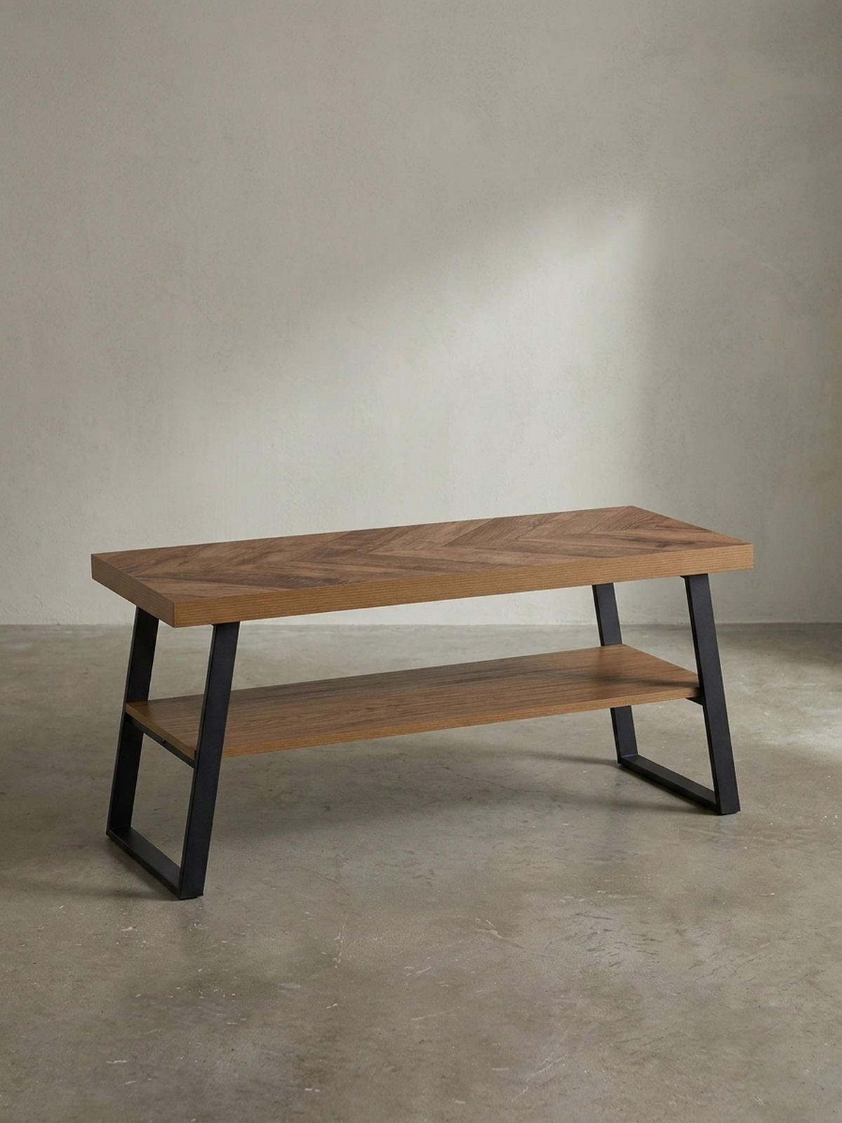 SCHUHBANK – 100x41x40 cm, Eiche-Dekor, Fischgrät, mit Ablage - Schwarz/Braun, Holz/Holzwerkstoff (100/41/40cm) - KADIMA DESIGN