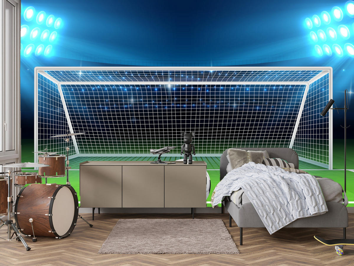 FOTOTAPETE für Jugendzimmer Elfmeter Schuss Linie Fußball 250x175 - Blau/Schwarz, Papier (250/175cm) - Muralo