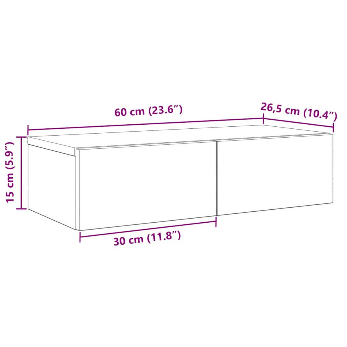 WANDREGAL Mit Schubladen Schwarz 60/26,5/15 Cm Holzwerkstoff - Schwarz, Holzwerkstoff (26.5/15/60cm) - vidaXL