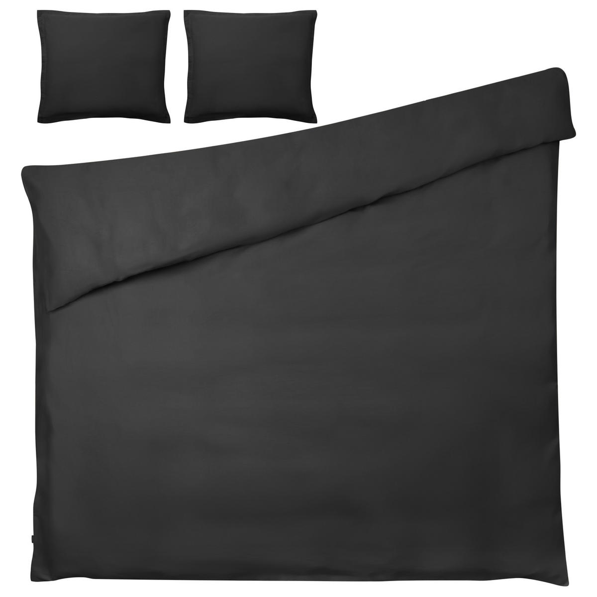 BETTWÄSCHE-SET 220/240 cm Baumwollsatin Schwarz Parkrose - Schwarz, Textil (220/240cm) - Beliani