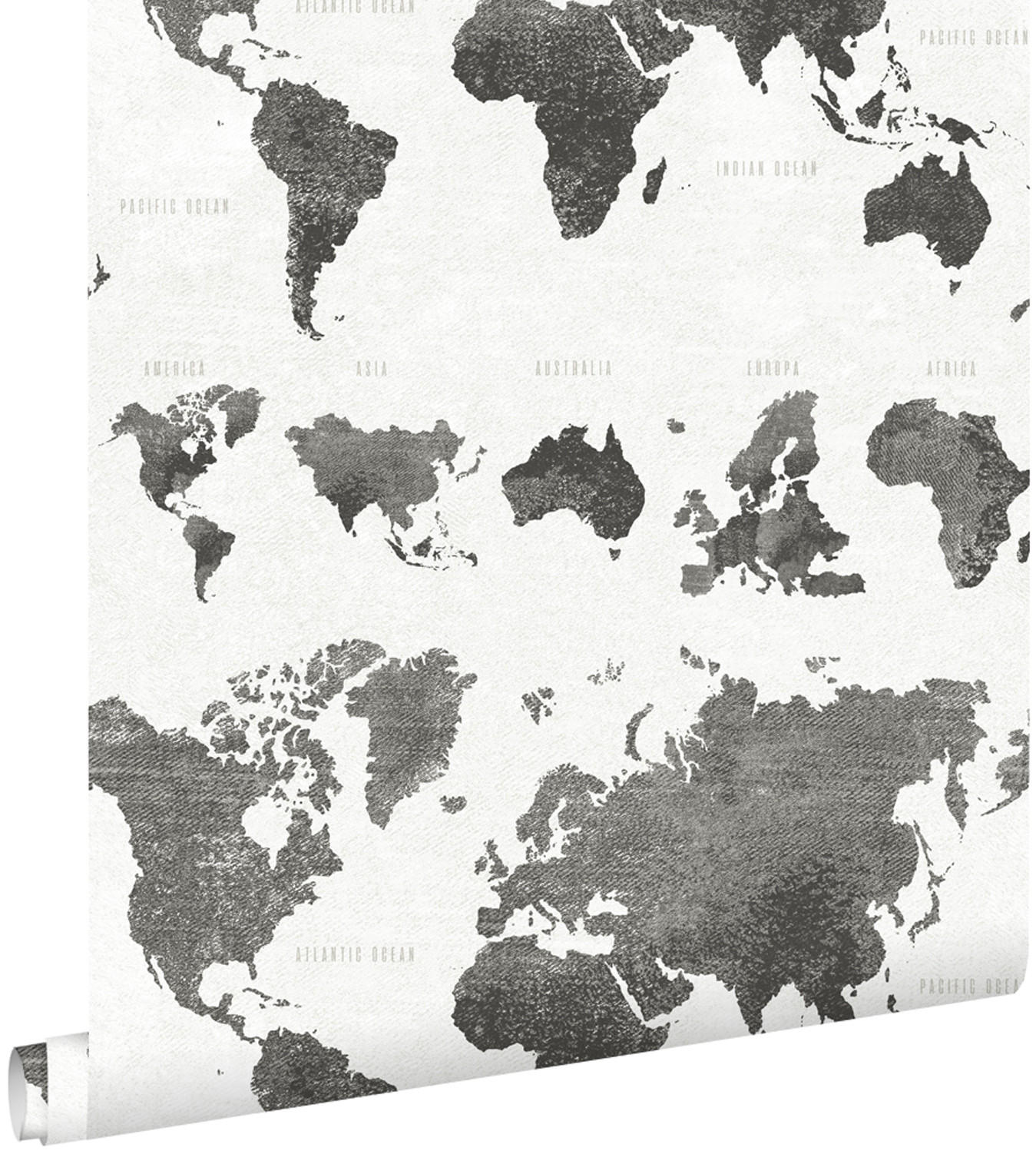 TAPETE vintage Weltkarten 53 cm x 10.05 m - Grau, Papier (53/1000cm) - ESTAhome