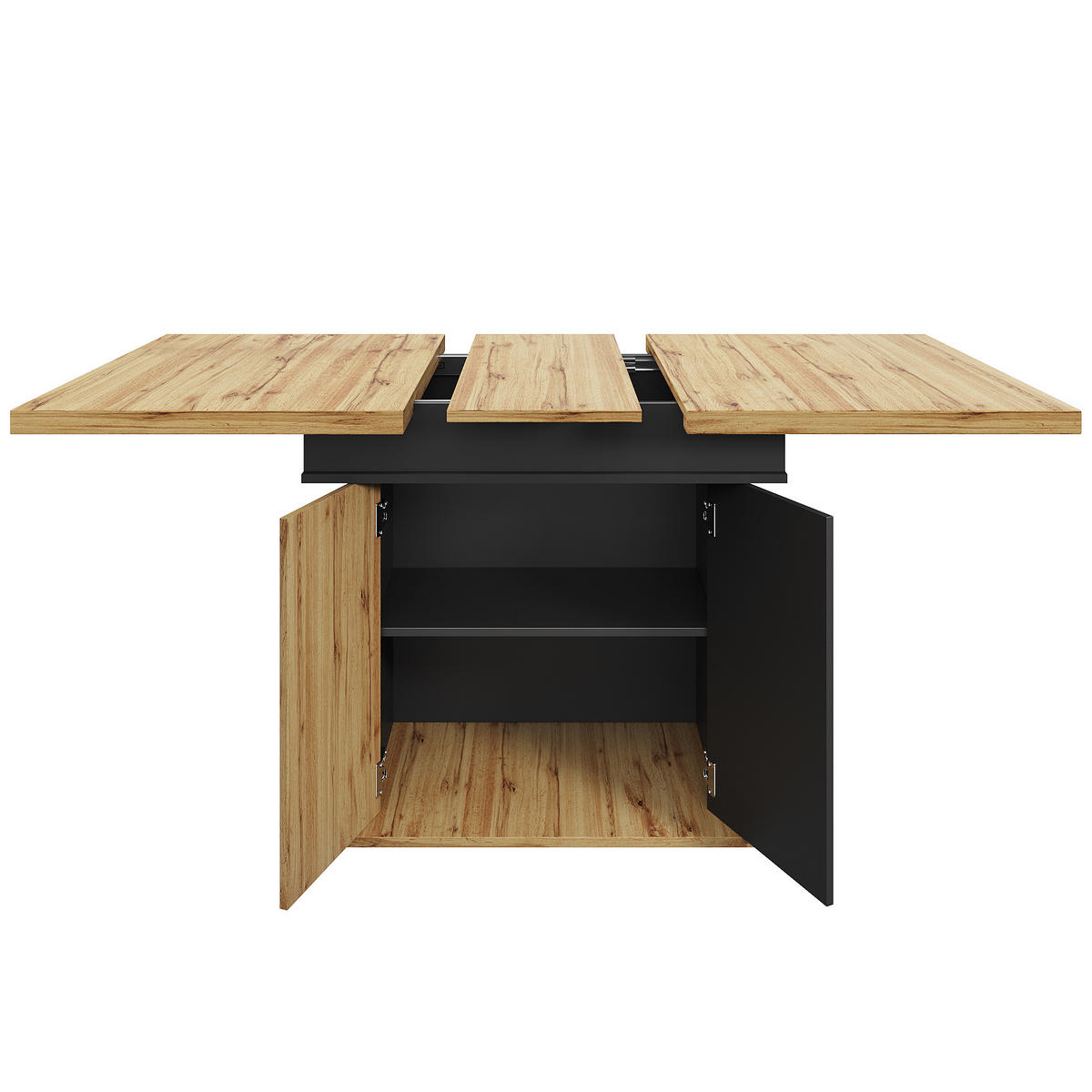 ESSTISCH 110-140x80x75 cm in Natur und Schwarz aus MDF mit Stauraum ausziehbar - Naturfarben, Holzwerkstoff (140/80/75cm) - Modfu