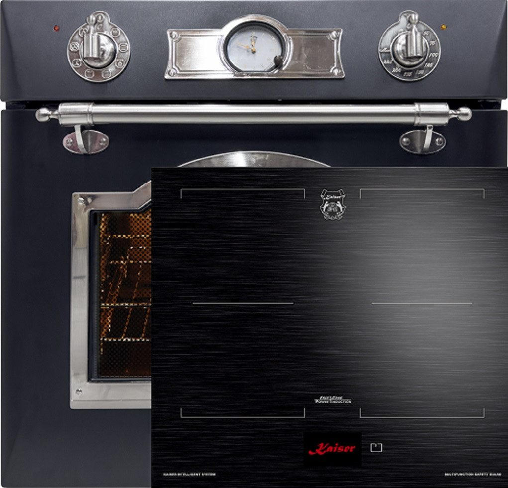 BACKOFEN-SET Elektro Einbaubackofen, 60 cm EH 6355 Em Sil+KCT 6140 FI Induktionskochfeld 60 cm - Schwarz, Metall (59.4/59.4/57.5cm) - Kaiser Küchengeräte