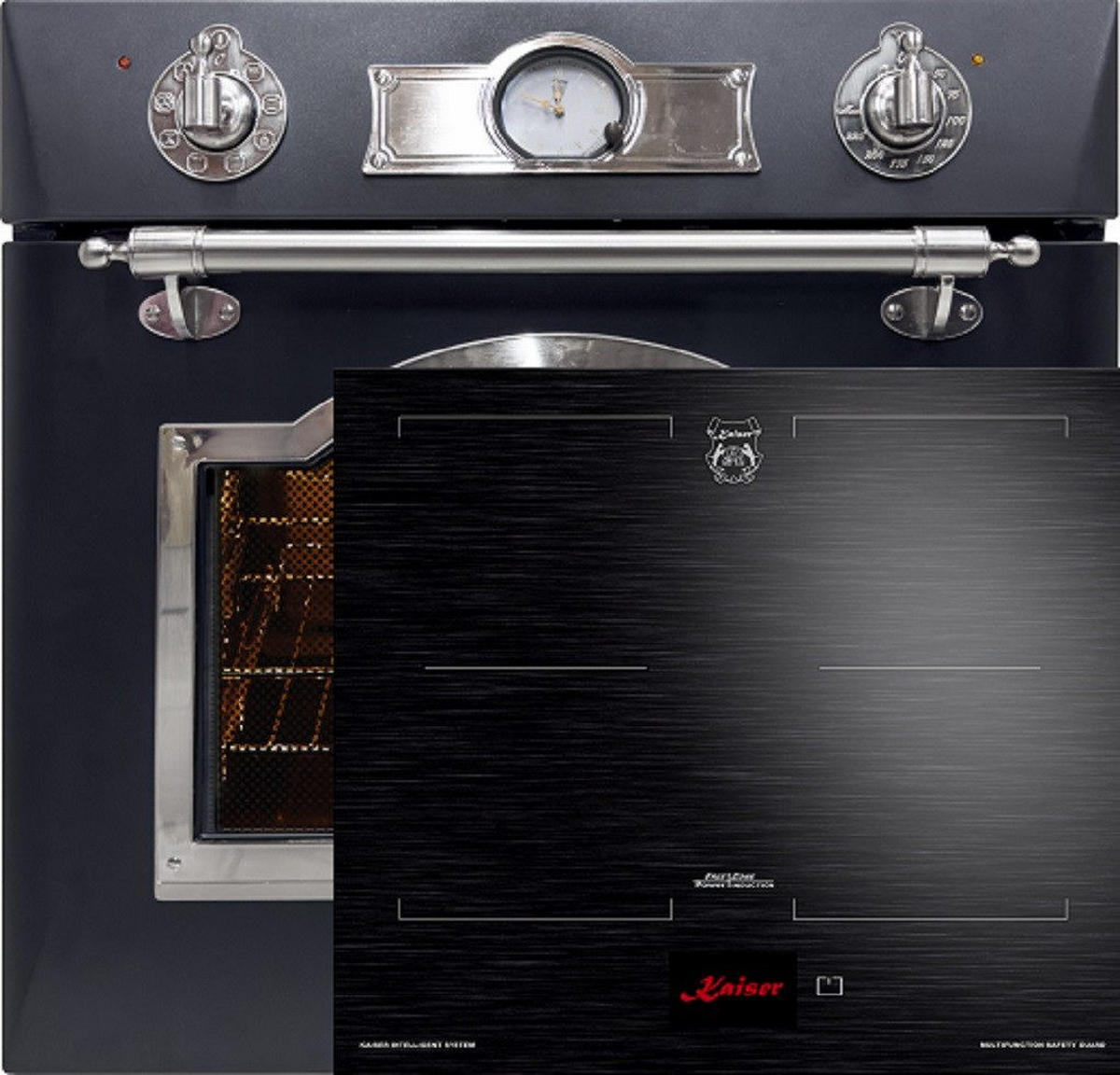 BACKOFEN-SET Elektro Einbaubackofen, 60 cm EH 6355 Em Sil+KCT 6140 FI Induktionskochfeld 60 cm - Schwarz, Metall (59.4/59.4/57.5cm) - Kaiser Küchengeräte