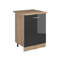 SPODNÍ SKŘÍŇKA KUCHYŇSKÉ LINKY R-Line, Antracitový vysoký lesk/Zlatý mocný dub, 60 cm s 1 dveřmi pracovná doska Dub Goldkraft - antracitová/barva dubu, kompozitní dřevo (60/81.6/60cm) - Vicco