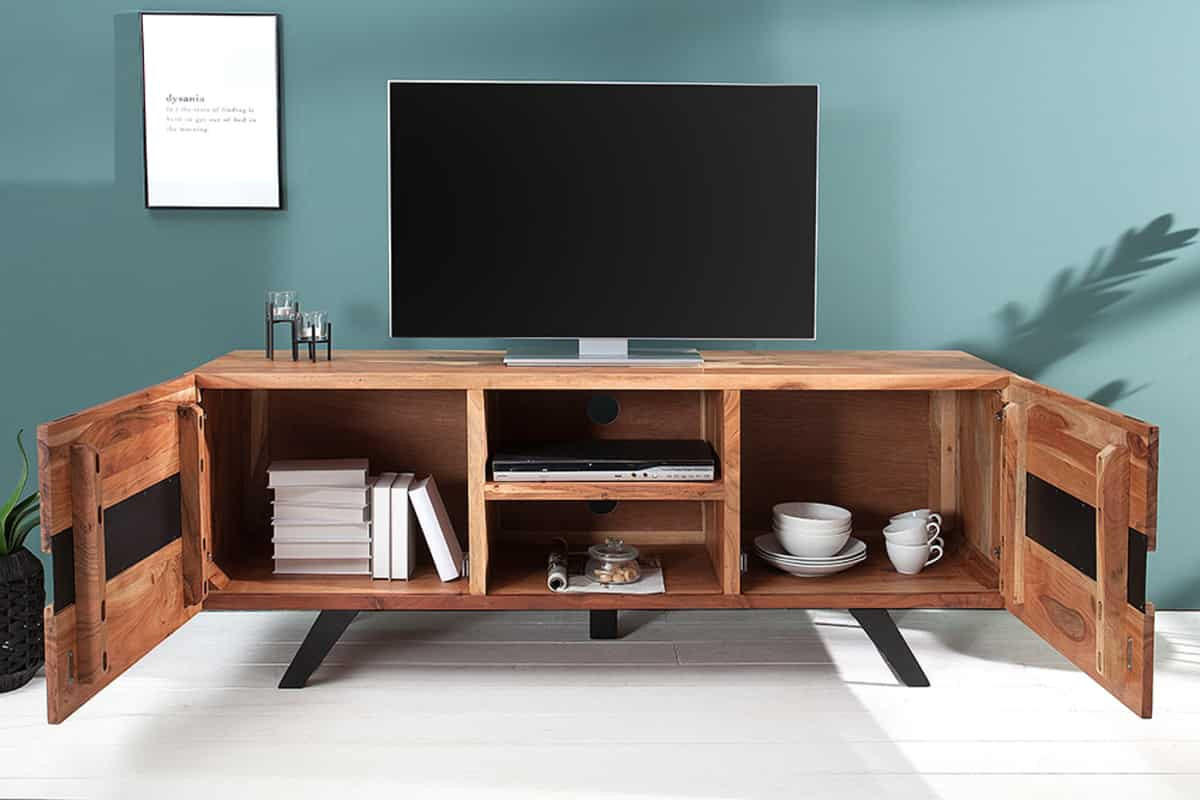TV-LOWBOARD AMAZONAS Akazie 160cm - Schwarz/Braun, Holz/Metall (160/65/43cm) - riess-ambiente