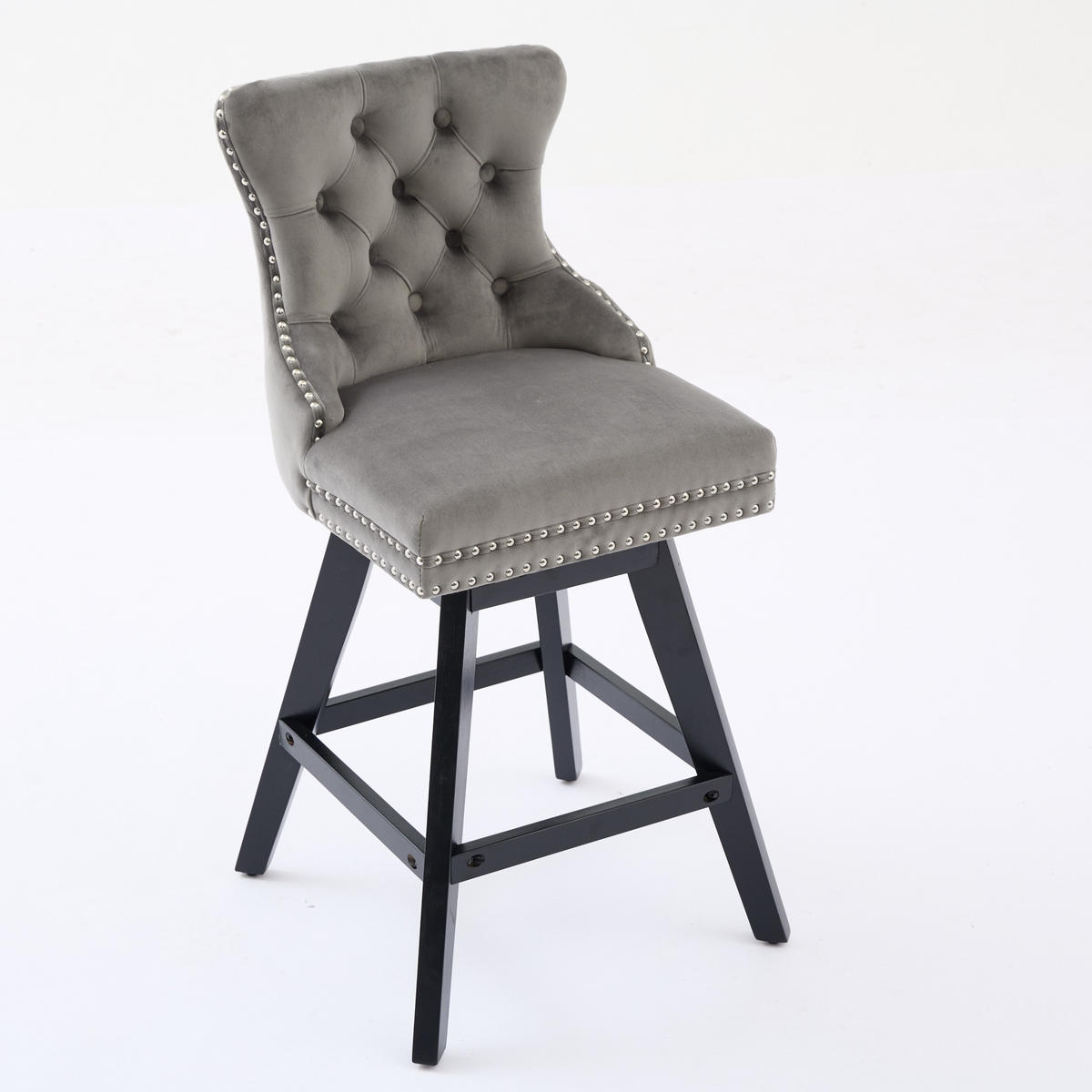 BARHOCKER 2er-Set aus Samt mit Holzbeinen, Grau - Grau, Textil (55/97.5/44.5cm)
