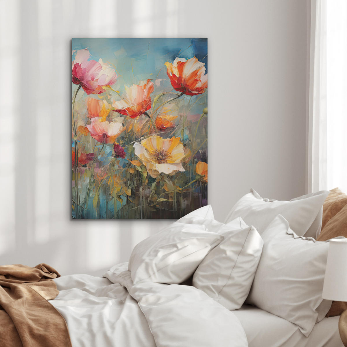 AKUSTIKPANEEL Blumen - Aquarell - Kunst - Botanisch - Natur 60x80 cm - Orange, Textil (60/0.9/80cm) - MuchoWow