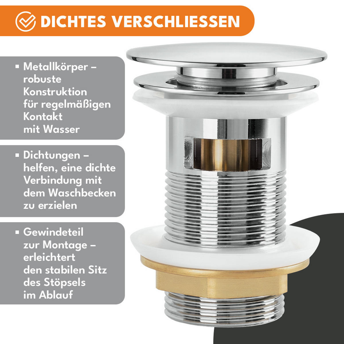 WASCHBECKENSTÖPSEL - Silberfarben, Metall (5/10/10cm) - KRUMAD
