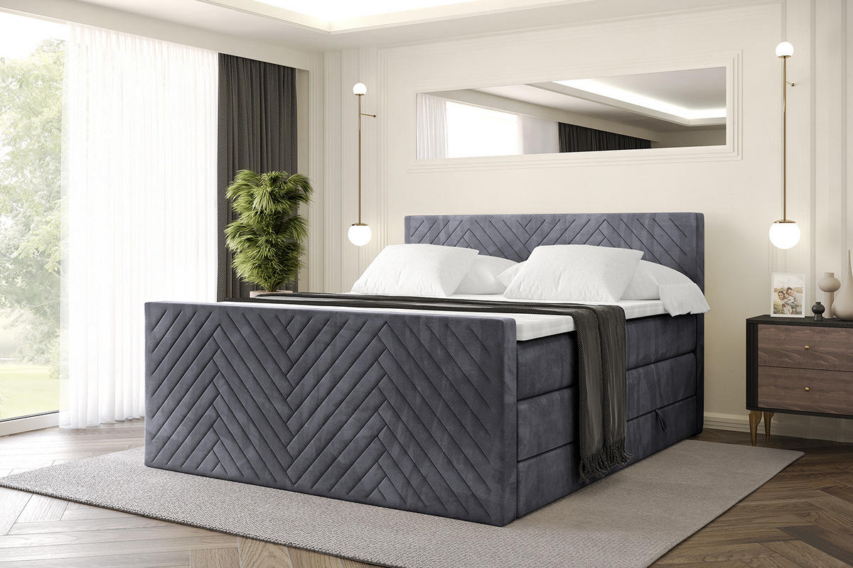 BOXSPRINGBETT mit Matratze und Lattenrost - VEXA-Z KING-160x200 - Dunkelgrau Casablanca - Dunkelgrau, Holzwerkstoff (160/200cm) - ALTDECOR