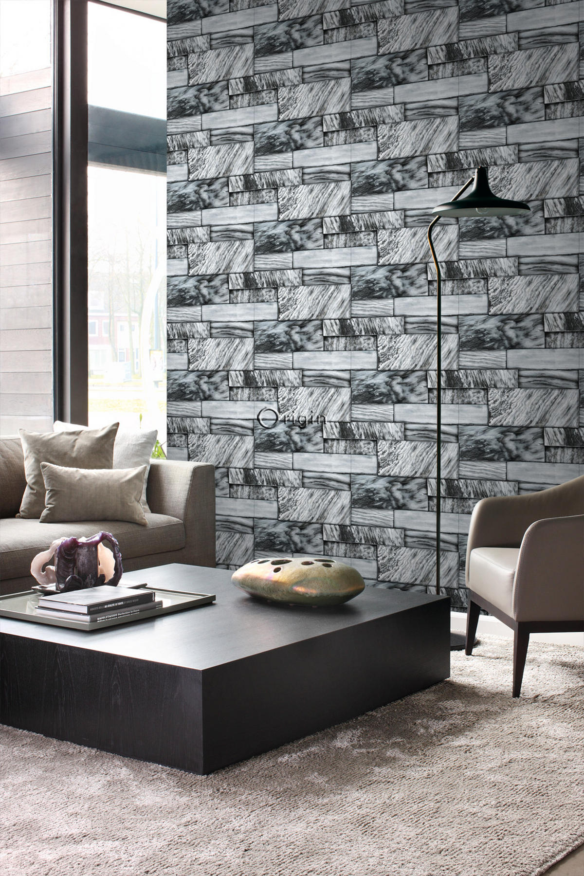 TAPETE Marmor-Optik 53 cm x 10.05 m - Schwarz, Papier (53/1000cm) - Origin Wallcoverings