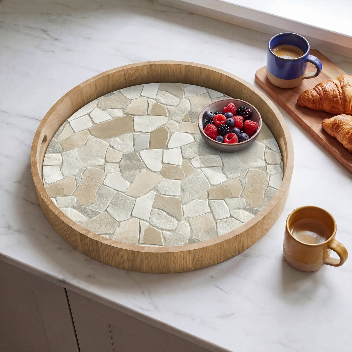TABLETT - Mosaik - Steine - Beige - 50x50 cm - Beige, Holz (50/5/5cm) - OnlyWow