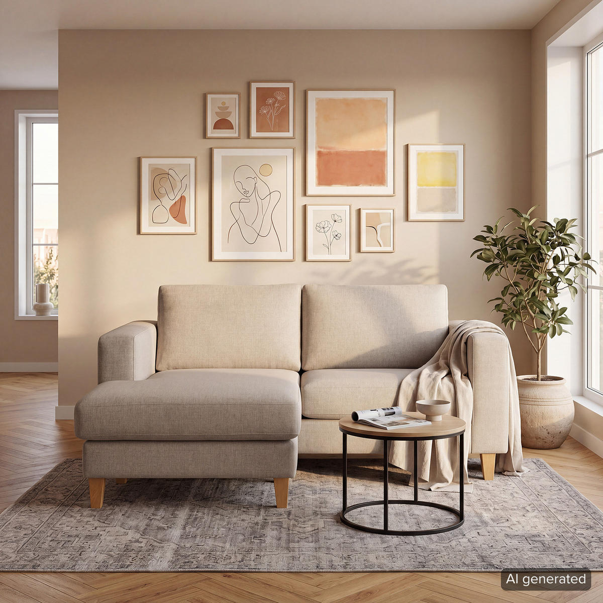 ECKSOFA - Cappuccino, Holz/Buchenholz (154/140cm) - home24