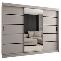 ŠATNÍ skříň s posuvnými dveřmi 200/250/62 3dveřová - černá/kašmírová, dřevo/plast (250/200/62cm)