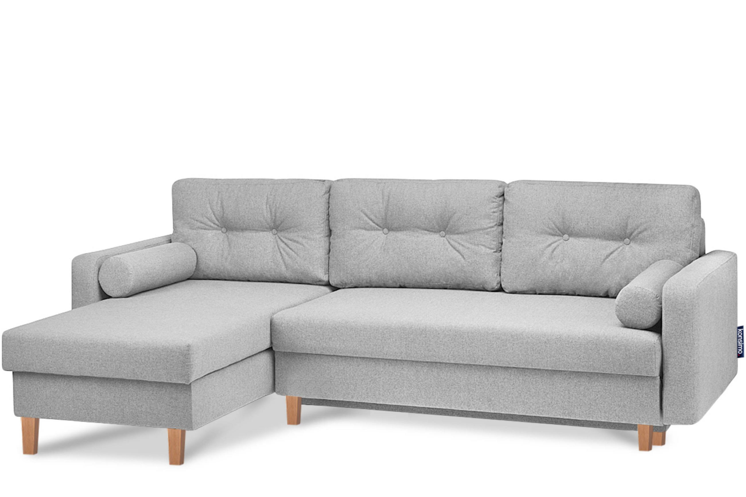 ECKSCHLAFSOFA ERISO 3/4 Sitzer und Universalecke mit Ottoman, Strukturstoff, hellgrau - Hellgrau/Braun, Textil (240/183cm) - KONSIMO®