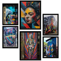 POSTER Set Mit 6 Graffiti Bunte Straßenkunst Frida Einstein Teresa Jackson A3 & A4 Schwarzer Rahmen - Schwarz, Papier (29/3cm) - Nacnic