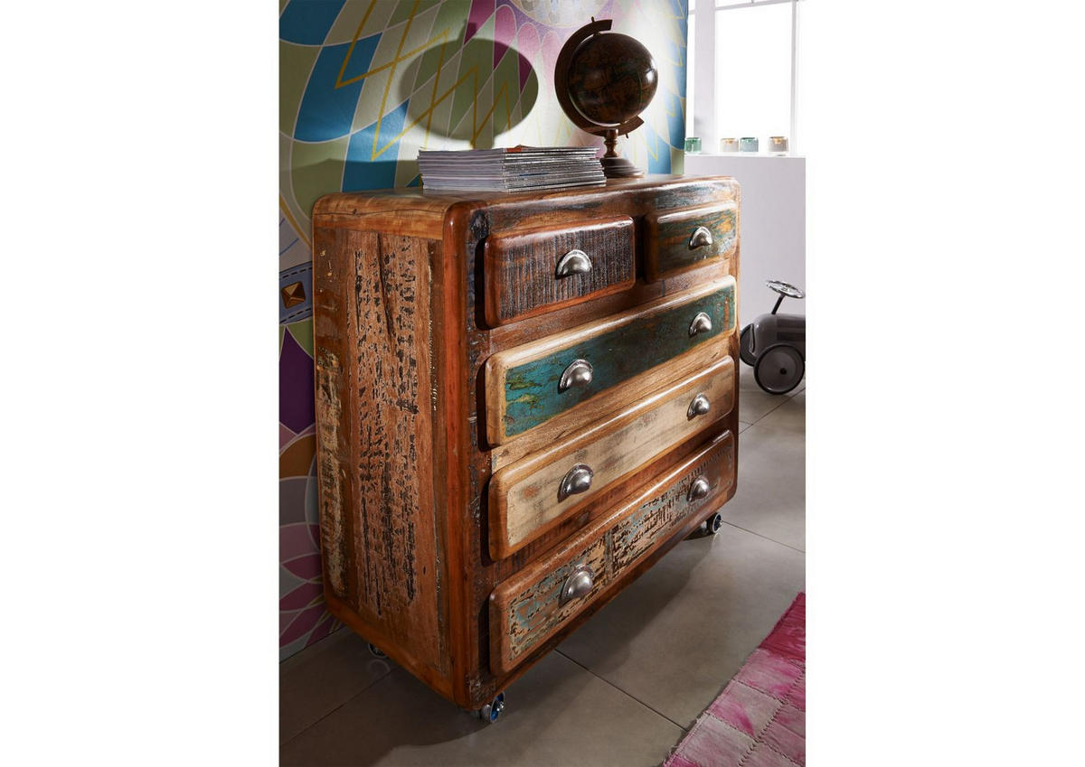 KOMMODE Altholz 90x40x90 mehrfarbig lackiert FREEZY #36 - Multicolor, Holz (90/90/40cm) - Massivmoebel24