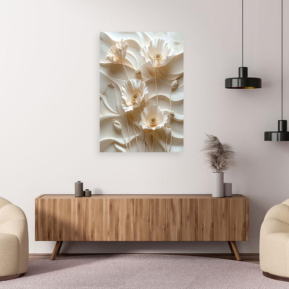 WANDBILD, Blumen - Beige, Textil (70/100cm) - Feeby