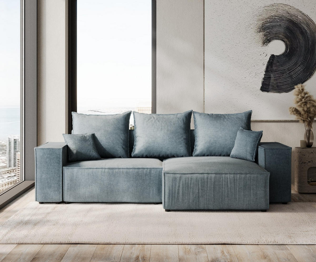 ECKSOFA SENSO mit Schlaffunktion Blau im Wind Stoff - Blau/Schwarz, Holz/Holzwerkstoff (255/148cm) - AltaBeds