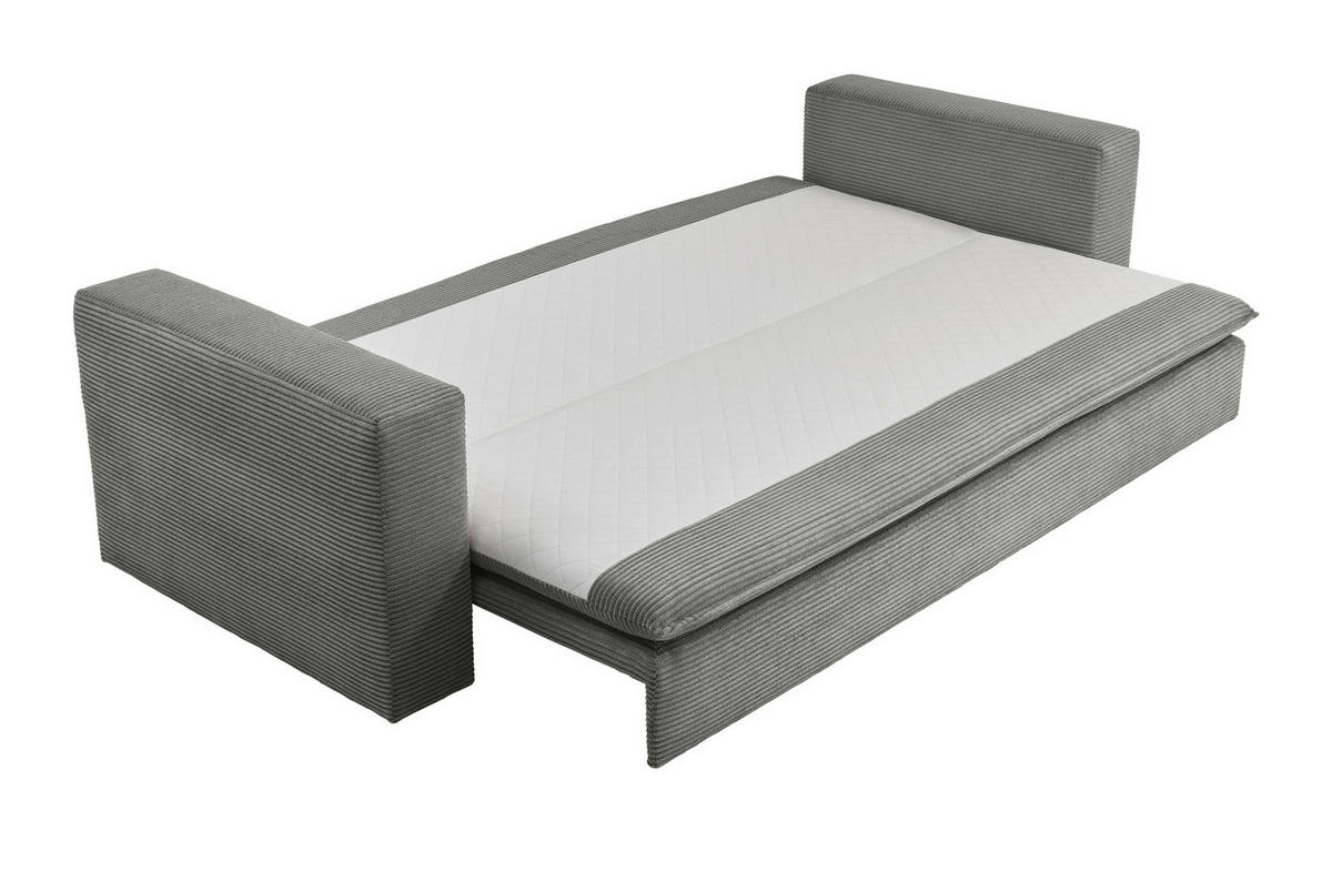 SOFA-SET hellgrau Cord, Couch 3-Sitzer mit Bettfunktion inklusive Hocker - Beige/Hellgrau, Holz/Textil (244/83/176cm) - Furn.Design